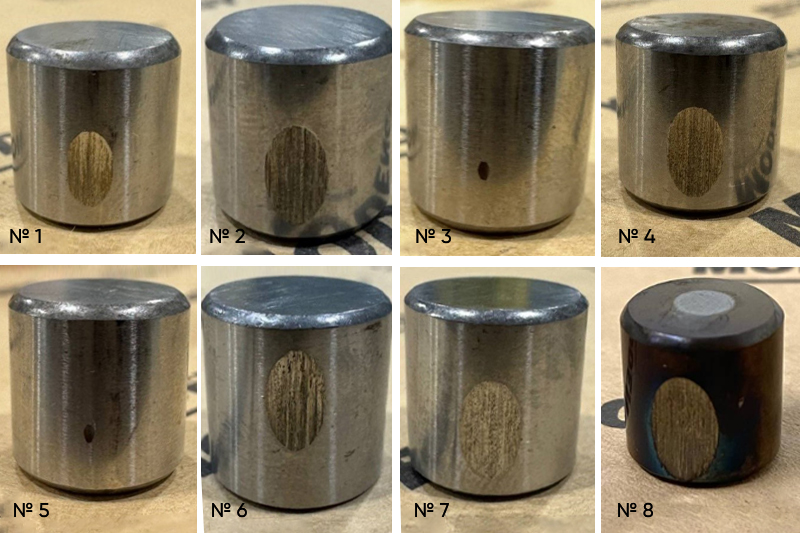 Appearance of the wear spot on the motionless roller