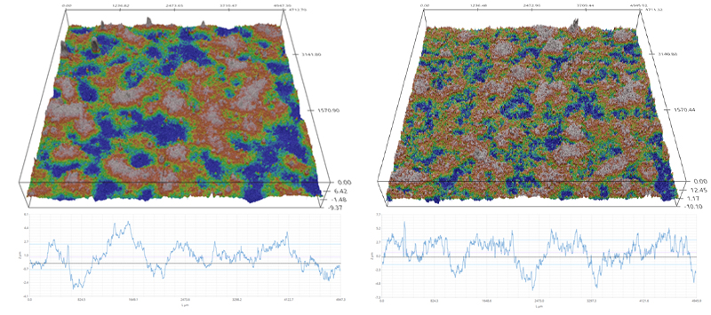 3D typography picture of the initial surface of the samples treated