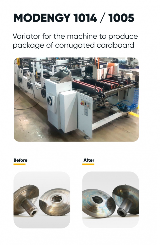 Variator for the machine to produce package of corrugated cardboard Variator for the machine to produce package of corrugated cardboard